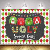 Ugly Sweater Party Decoration Background Christmas Family Party Red Green XMas Kid Photography Backdrop Studio Photozone Props