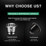 Refillable Square-hole Coffee Capsule Pod Filter Dripper Tamper Stainless steel Compatible with Nespresso Coffee Machine