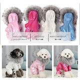 Luxury Fur Collar Dog Clothes Waterproof Windproof Dog Overalls for Small Dog Adjustable Waist Warm Puffy Pet Clothing Hair Free