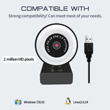 1080P 2K HD Webcam With Ring Fill Light Laptop PC Computer Live Broadcast Camera Video Web Camera Built-in Microphone