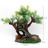 Fish Tank Landscape Decoration Artificial Resin Rockery Aquarium Decor Ornament Fake Tree Jungle Bird House Aquarium Accessories