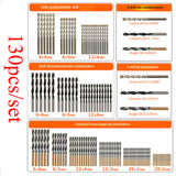 99/130pcs HSS Titanium Coated Drill Bits Multi Function Round Shank Twist Metal Drill Metal Wood Drilling Power Tool Accessories