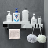 Multifunctional Punch Free Rotatable Plastic Bathroom Shelf Kitchen Corner Storage Rack Shower Gel Holder With Hook Towel Bar