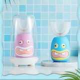 2Set Children Sonic Intelligent Automatic Electric Toothbrush Rechargeable U Type Toothbrush, Blue & Pink