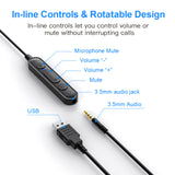 New Bee H360 3.5mm/USB Wired Telephone Headset Call Center Earphone with Mic On Ear Computer Headphone Volume Control Headset