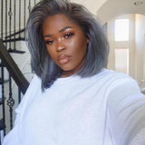 Wig women's short straight hair black gray high temperature silk chemical fiber headgear