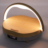 Table Lamp Bluetooth Speaker Wood Desk Lamp Speaker Wireless Charging Clock 4 in 1 Touch Lamp Portable Bluetooth Speaker