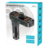 New BC70 Car MP3 Bluetooth Receiver FM Transmitter Atmosphere Light Dual Screen Display PD+QC3.0 Accessories Supplies 1PCS
