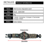 7 in 1 Outdoor Survival Watch Tactical Paracord Bracelet Watch with Compass Scraper Thermometer Paracord Whistle Camping Tools