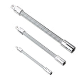 3Pcs/.set 1/4"-3/8"-1/2" Electric Wrench Elastic Rod Set Universal Flexible Shaft Sleeve Extension Rod Bendable Flexible Shaft