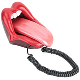 Home Phone Multi-Functional Red Large Tongue Shape Telephone Desk Corded Fixed Landline Phone Mouth Telephone for Home Hotel Use