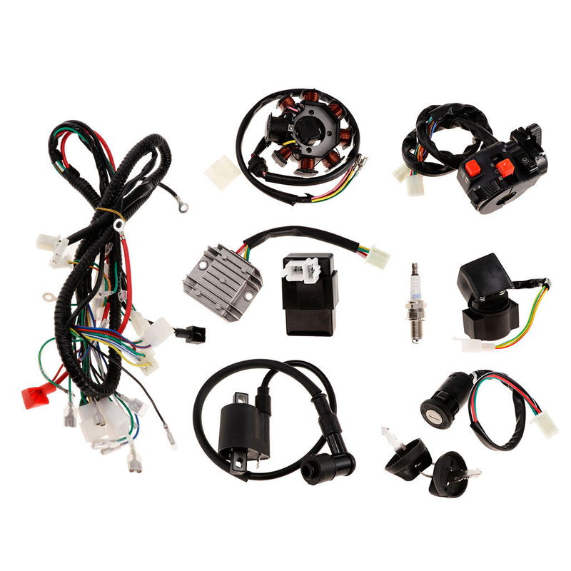 1 set Wiring Harness Loom CDI Ignition Coil Spark Plug  Key Switch Kit for 150cc 250cc ATV Dirt Bike Magneto Stator