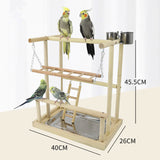 Wooden Parrots Playstand Bird Playground With Ladder Toys Pet Wood Perch Platform and Feeder Cups Bird Life Activity Center