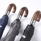 PARACHASE Automatic Folding Umbrella Men Women 10K Strong Windproof Rain Umbrellas Anti UV Sun Protection Wooden Handle Paraguas