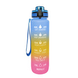 1L Motivational Sports Water Bottle Leakproof Flip Top Water Bottle with Time Marker and Removable Strainer for Sports Workout