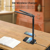 LED Desk Lamp, Foldable Double Head Wireless Charger Desk Lamp, 5 Lighting Modes &amp; Fully Dimming Desk Light For Home