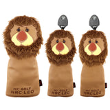 Golf Club Head Covers Cute Lion for Driver Fairway Hybrid PU Leather Waterproof with Number Tag Golf Wood Headcovers Utility