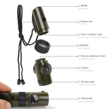 7 in 1 Emergency Whistle Portable Outdoor Tactical EDC Whistle With Compass Thermometer High Decibel SOS Survival Whistle
