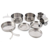 8PCS Camping Cookware Mess Kit Stainless Steel Cooking Pot and Pan Set with Plates Cups for Outdoor Camping Hiking Cooking Set