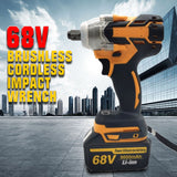 68V 8000mAh Brushless Cordless Impact Wrench 2 Li-Ion Battery Charger w/Battery Power Hand Tool Electric Wrench Multifunctional