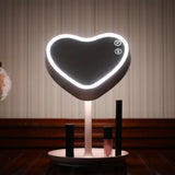 LED Vanity Mirror Contact Dimming Desk Table Vanity Mirror Heart-Shaped USB Charging Mirror