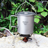 Aomiun Titanium 750ml Pot Water Cup Mug with Lid Camping Outdoor Pot Cup Folding Spork for Outdoor Camping Hiking Backpacking
