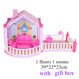 Princess Big Villa DIY Dollhouses casa muñecas Pink Castle Play House With Slide Yard Kit Assembled Doll House Toys