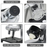 Monocular Microscope 300X Portable Educational Microscope for Children Kids Students Gift Toy Tool with LED + Reflecting Mirror