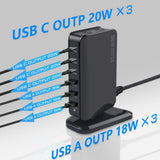 6 Port USB Hub Desktop Wall 96W Charger Power Adapter,for All iPad, iPhone 13 /12/11 Max Mini, Pixel Samsung Galaxy