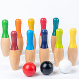 13Pcs Wooden Color Bowling Set 10 Pins 3 Ball Bowling Game For Kids Indoor Family Sports Educational Toy