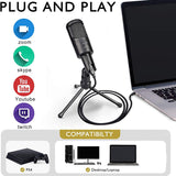 USB Microphone,Plug &Play Mic,PC Gaming Microphone,with Tripod Stand,for Streaming,Vocal Recording,YouTube, Skype,Twitch