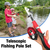 Kit Fishing Kids Fishing Pole Set With Telescopic Fishing Rod & Spinning Reel Baits Hooks Saltwater Freshwater Travel Pole Set