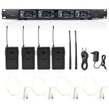 4 Channels Wireless Microphone 1-to-4 UHF Wireless Transmitter Receiver with 4 Bodypack Transmitters for Stage Church Party 80M