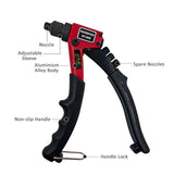Hand Rivet Gun Heavy Duty Single Hand Manual Riveter with 4 Interchangeable Heads 3/32 Inch 1/8 Inch 5/32 Inch 3/16 Inch