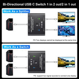2-way Data Video Switcher 2 In 1 Out / 1 In 2 Out 100w Usb C Switcher Selector 8k 10gbps Hd Splitter