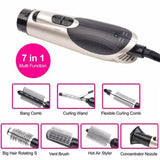 EU Plug 7 in 1 Multifunction Professional Negative Ion Hair Dryer with Comb Hair Dryer Set Curling Wand Straight Hair with 7 Att