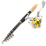 2.1M Fishing rod with reel Carbon Telescopic fishing pole Spinning Reels set Travel Sea rod fast carp Rocky pole trout rods
