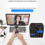 MX04 4-Channel Bluetooth Mini Mixer Sound Card Audio DJ 16 Digital Effects Noise Reduction LED Level Display For Bar Singing