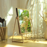 Makeup Mirror Light Luxury Retro European Metal Gold Mirror Home Desktop Square Round Mirror Dormitory Makeup Mirrors
