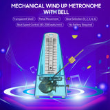 Transparent Mechanical Metronome with Bell Universal Wind up Metronome with Loud Sound Beat Selection Speed Control Piano Violin