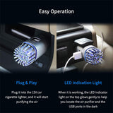 Car Air Purifier Ionizer - 12V Plug-in Ionic Anti-Microbial Car Deodorizer with Dual USB Charger moke Smell Pet and Food Odors