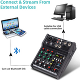 A4 Sound Mixing Console Bluetooth USB Record Computer Playback 48V Phantom Power Delay Repaeat Effect 4 Channels USB Audio Mixer