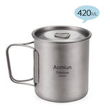 Aomiun Ultralight Titanium Cup Camping Water Mug Outdoor Portable Camping Picnic Water Cup Mug with Foldable Handle