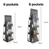 8/6 Pockets Fabric Hanging Storage Bag Transparent Pocket Double Sides Hanging Closet Foldable Organize Handbag Storage Bag