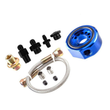 11pcs Oil Cooler Kit Aluminum Blue Cooling Filter Oil Temp Gauge Adapter for Truck Vehicle