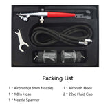 Single Action Air Brush Kit Siphon Feed 0.8mm Paint Spray Gun Air Brush with Hose 2cc Fluid Cups Spray Tool for Body Painting