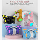Cat Ear Headphones, LED Lights Computer Headphones, Headset Bluetooth 5.0 Headphones, Built-in Microphone