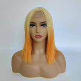 Short straight hair wig with gradient color chemical fiber headgear