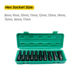 1/2Inch Drive Hex Impact Socket Set 10-Piece Deep Socket Metric Sizes 10-24mm Carbon Steel with Hard Storage Box