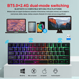 Bluetooth 5.0 2.4G Wireless Keyboard Gaming 61 Keys Rechargeable Keyboard Adjustable RGB Backlit for PC Phones Tablets Desktop